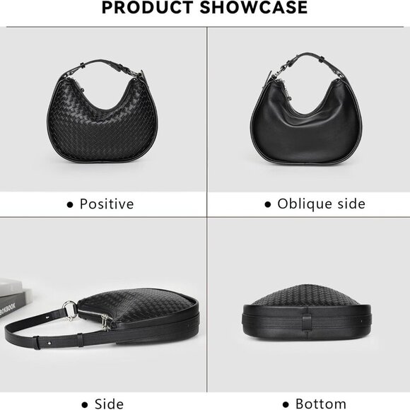 Crescent Shoulder Bag for Women, Woven Crossbody Bag, Small Clutch Purse, Hobo T - Picture 6 of 9